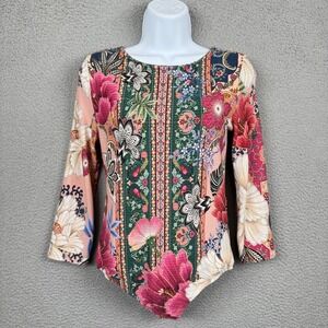 Farm Rio Bodysuit Womens L Floral Stretch Viscose Boho Festival Hippie Colorful